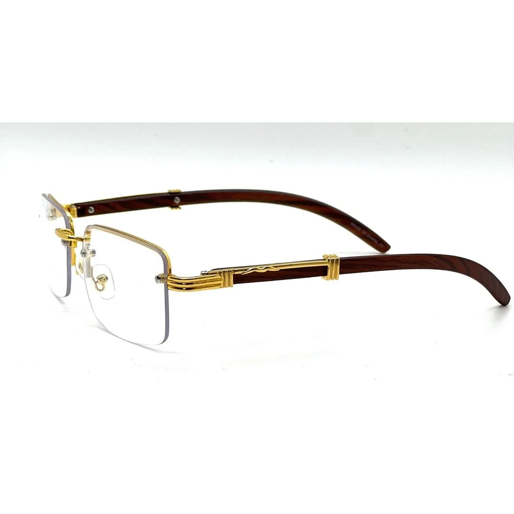 Rimless Sunglasses‎ Rectangle CLEAR Lens Gold Frame Hip Hop Eyewear Street Wear